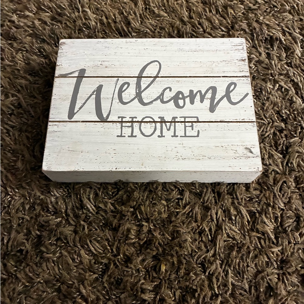 Welcome Home Rustic Wooden Sign - White and Gray